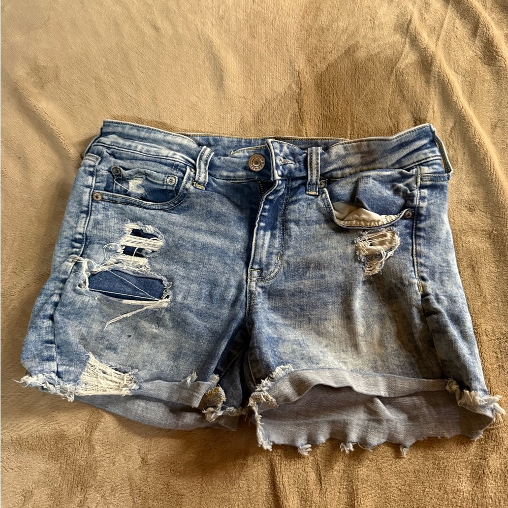 American Eagle Outfitters Light Blue Ripped Jean Shorts
